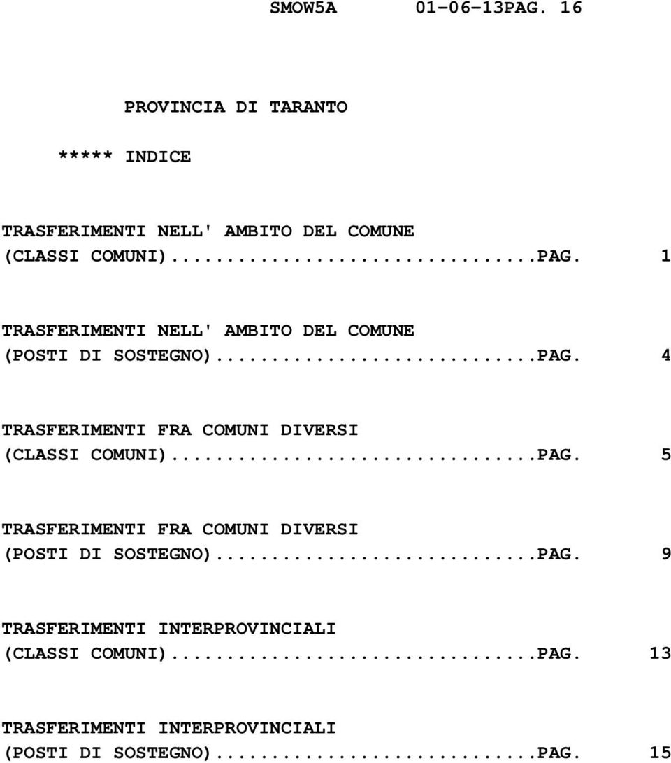 1 TRASFERIMENTI NELL' AMBITO DEL COMUNE (POSTI DI SOSTEGNO)...PAG.