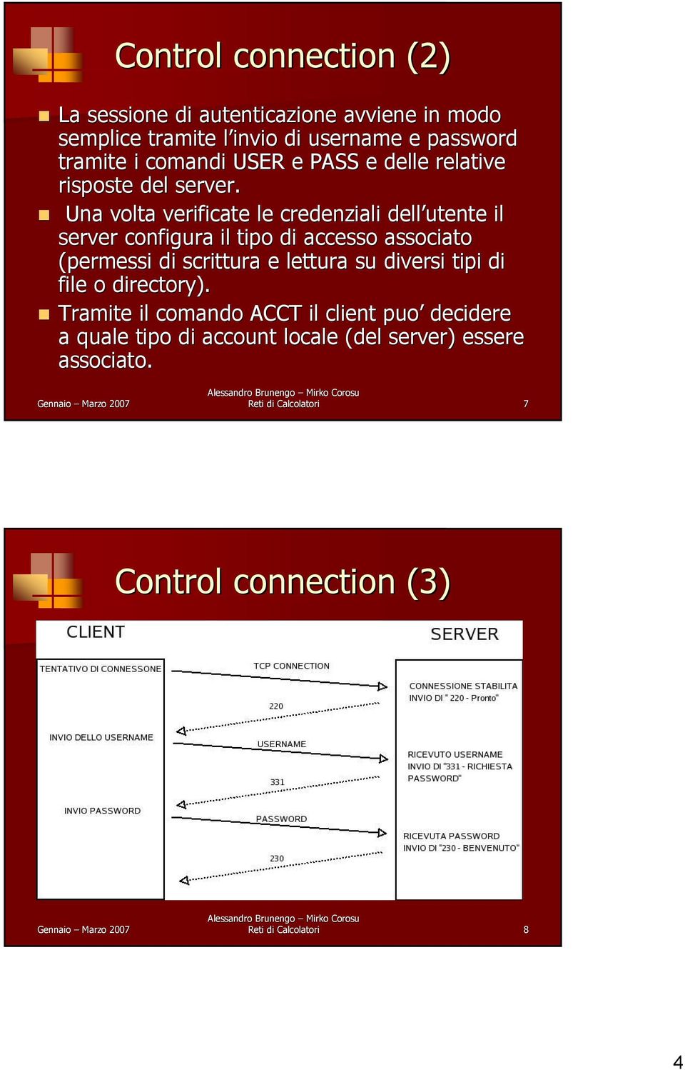 Una volta verificate le credenziali dell utente il server configura il tipo di accesso associato (permessi di scrittura e lettura su