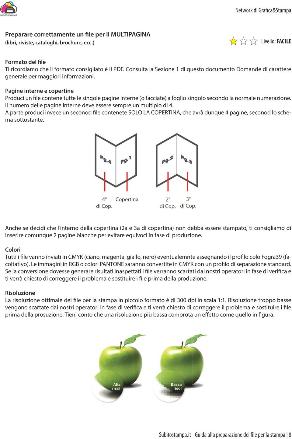 Pagine interne e copertine Produci un file contene tutte le singole pagine interne (o facciate) a foglio singolo secondo la normale numerazione.