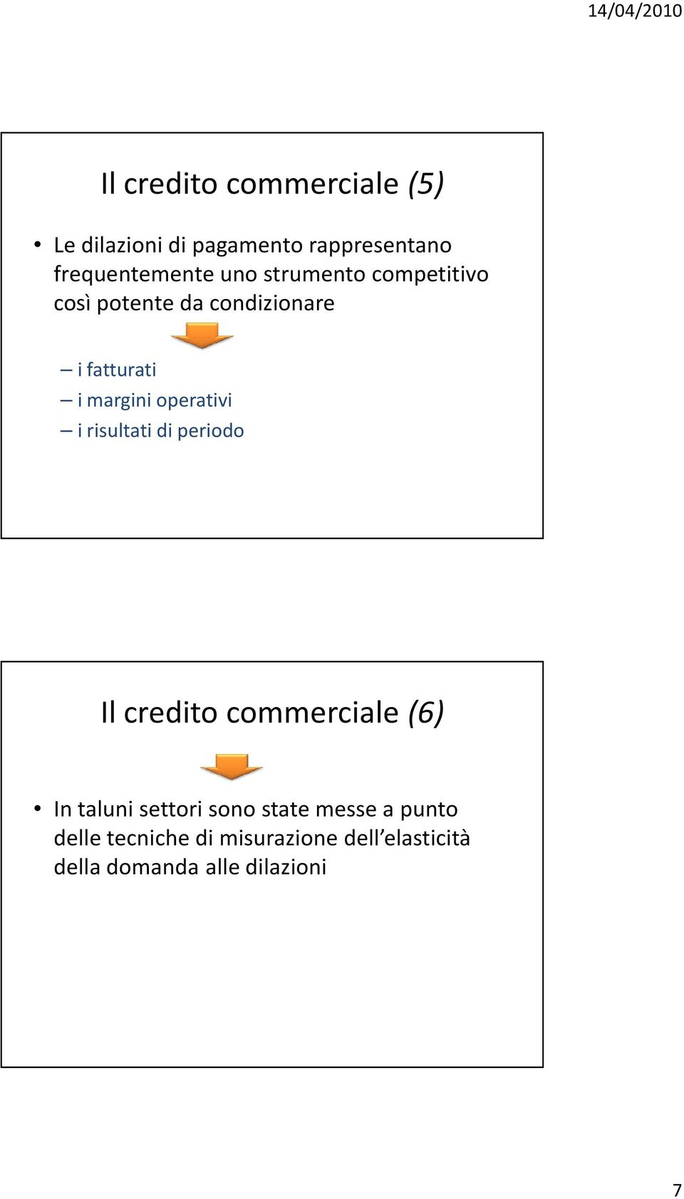 operativi i risultati di periodo Il credito commerciale (6) In taluni settori sono