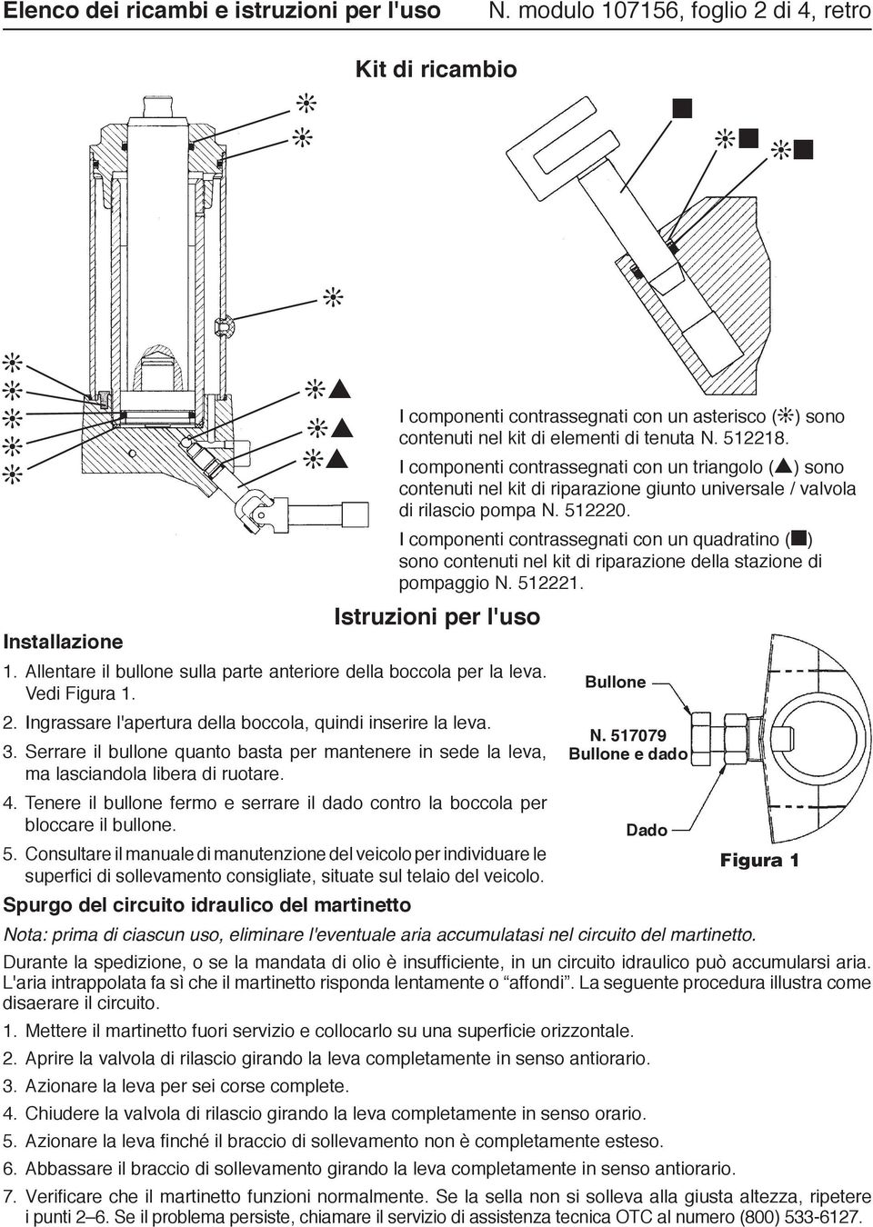 I componenti contrassegnati con un triangolo (s) sono contenuti nel kit di riparazione giunto universale / valvola di rilascio pompa N. 512220.