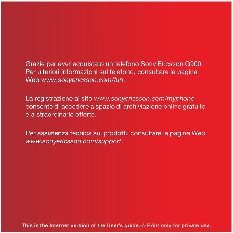 La registrazione al sito www.sonyericsson.