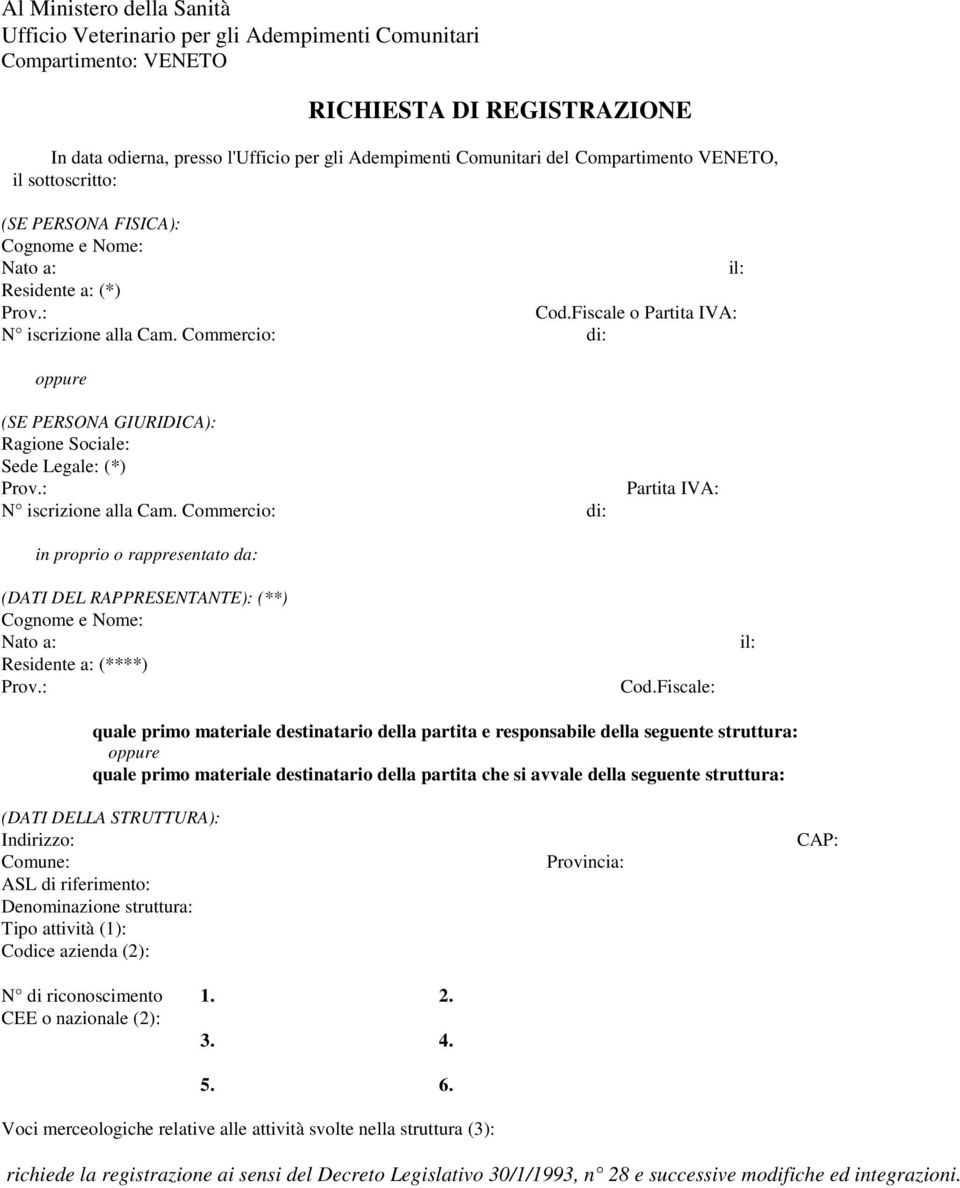 Commercio: di: oppure (SE PERSONA GIURIDICA): Ragione Sociale: Sede Legale: (*) Prov.: N iscrizione alla Cam.