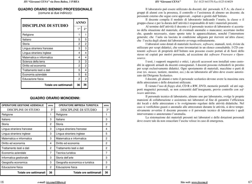 36 OPERATORE GESTIONE AZIENDALE anno OPERATORE IMPRESA TURISTICA anno DISCIPLINE DI STUDIO 3 DISCIPLINE DI STUDIO 3 Religione 1 Religione 1 Italiano 3 Italiano 3 Storia 2 Storia 2 Lingua straniera