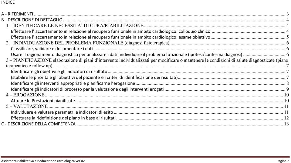 .. 4 Effettuare l accertamento in relazione al recupero funzionale in ambito cardiologico: esame obiettivo... 5 2 INDIVIDUAZIONE DEL PROBLEMA FUNZIONALE (diagnosi fisioterapica).