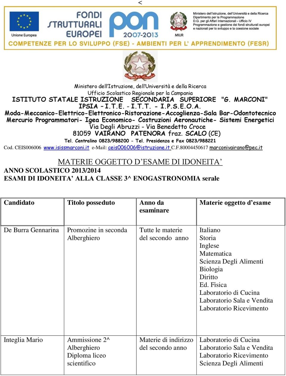 Economico- Costruzioni Aeronautiche- Sistemi Energetici Via Degli Abruzzi - Via Benedetto Croce 81059 VAIRANO PATENORA fraz. SCALO (CE) Tel. Centralino 0823/988200 - Tel.