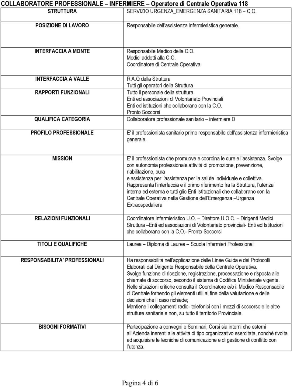 O. Pronto Soccorsi Collaboratore professionale sanitario infermiere D E' il professionista sanitario primo responsabile dell'assistenza infermieristica generale.