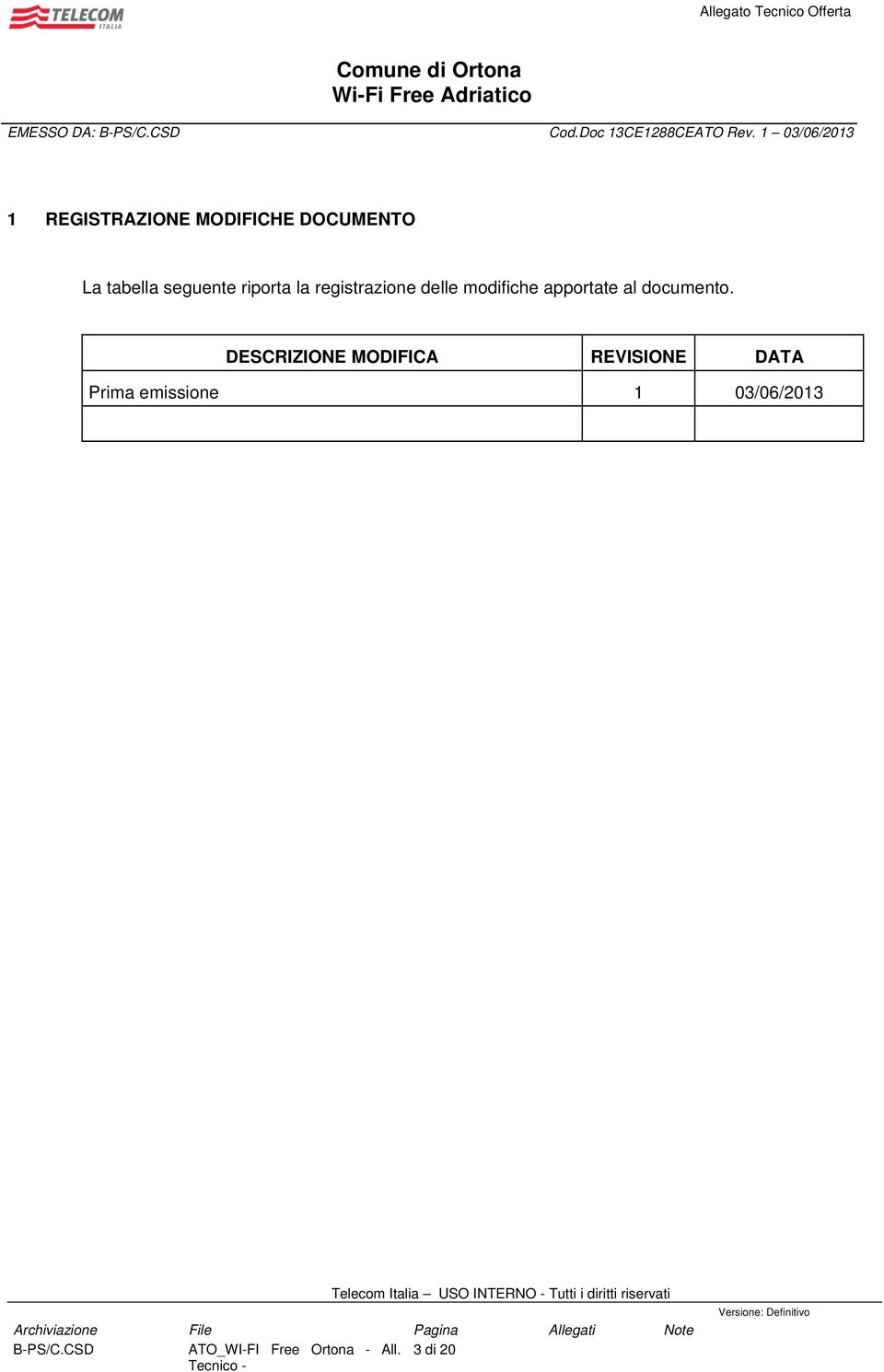 riporta la registrazione delle modifiche apportate al documento.