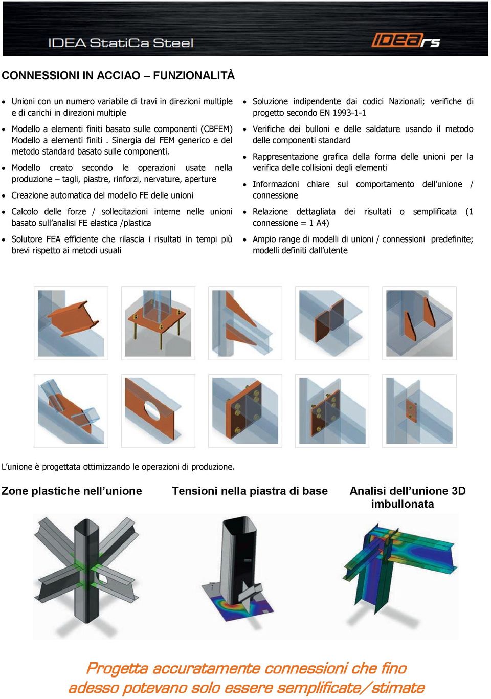 Modello creato secondo le operazioni usate nella produzione tagli, piastre, rinforzi, nervature, aperture Creazione automatica del modello FE delle unioni Calcolo delle forze / sollecitazioni interne