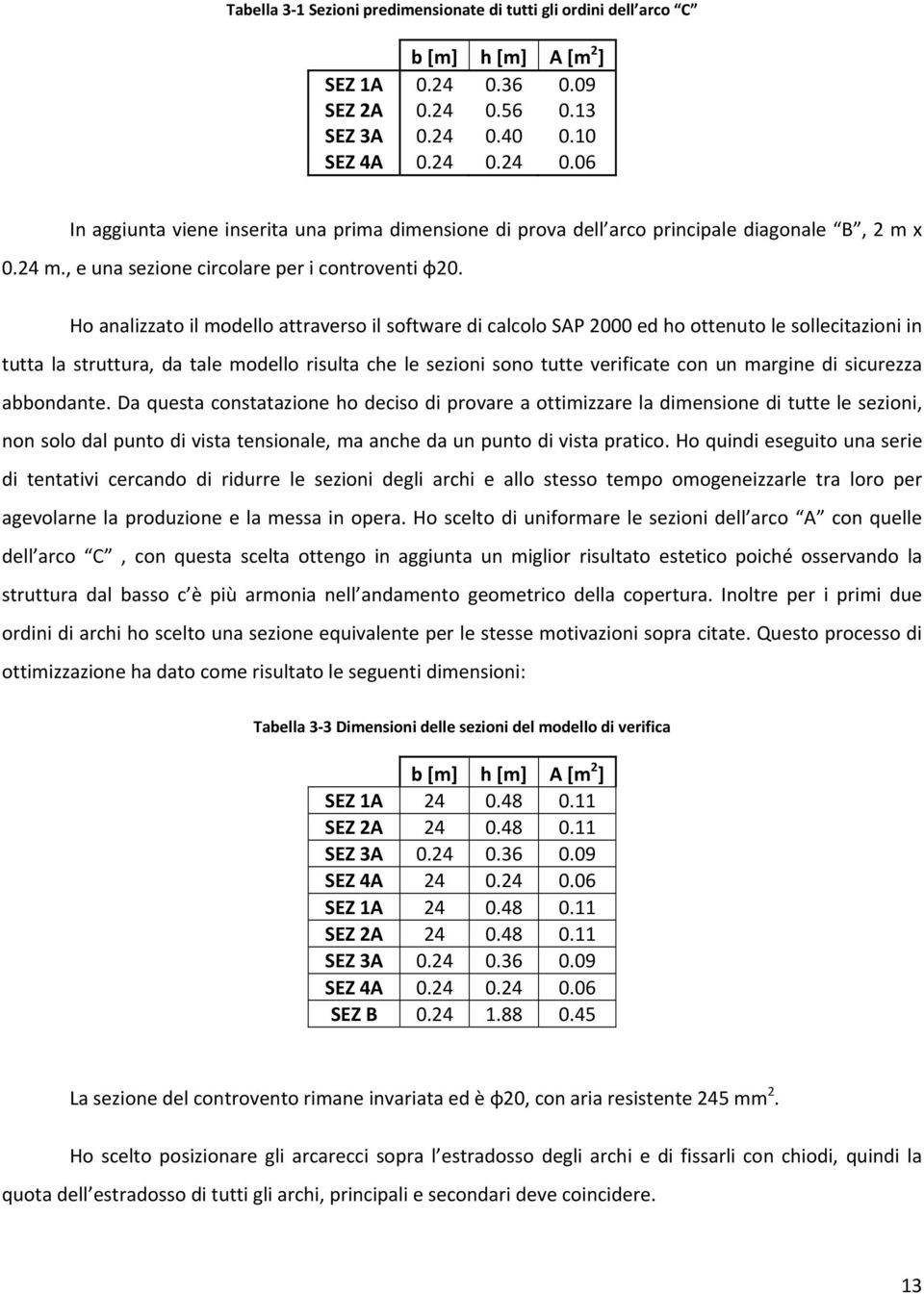 , e una sezione circolare per i controventi φ20.