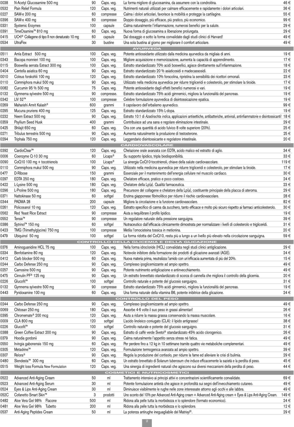 55 0331 Systemic Enzymes 100 capsule Calma naturalmente l infiammazione, numerosi benefici per la salute. 29 0391 TimeOsamine 810 mg 60 Caps. veg. Nuova forma di glucosamina a liberazione prolungata.