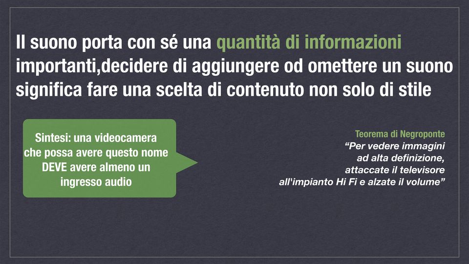 videocamera che possa avere questo nome DEVE avere almeno un ingresso audio Teorema di