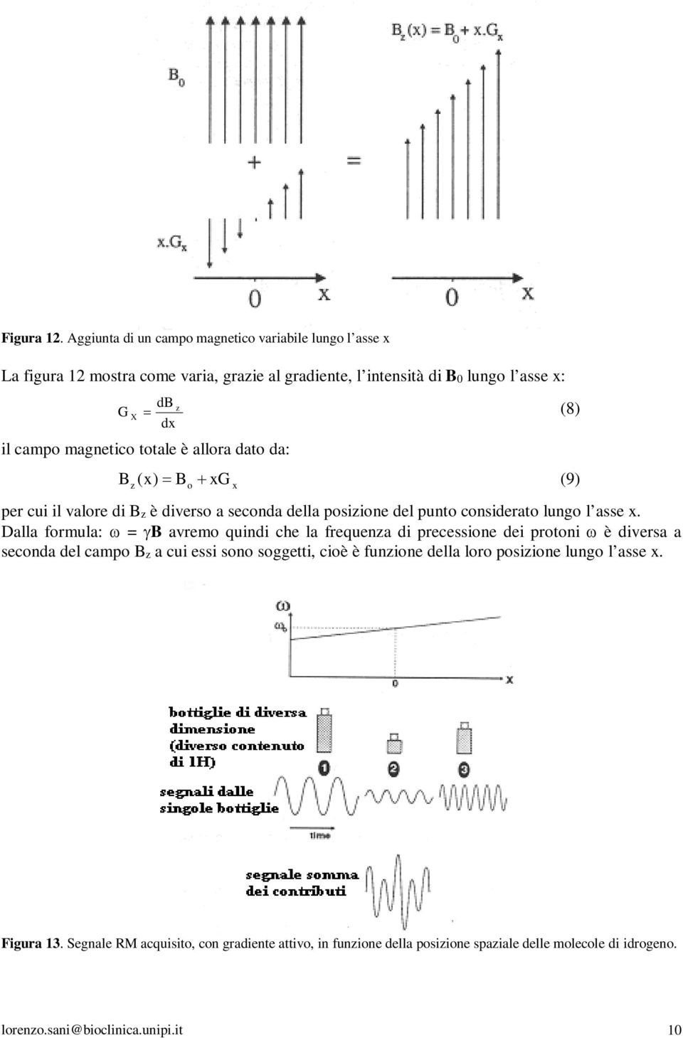 magnetico totale è allora dato da: B (x) B xg (9) z o x per cui il valore di Bz è diverso a seconda della posizione del punto considerato lungo l asse x.