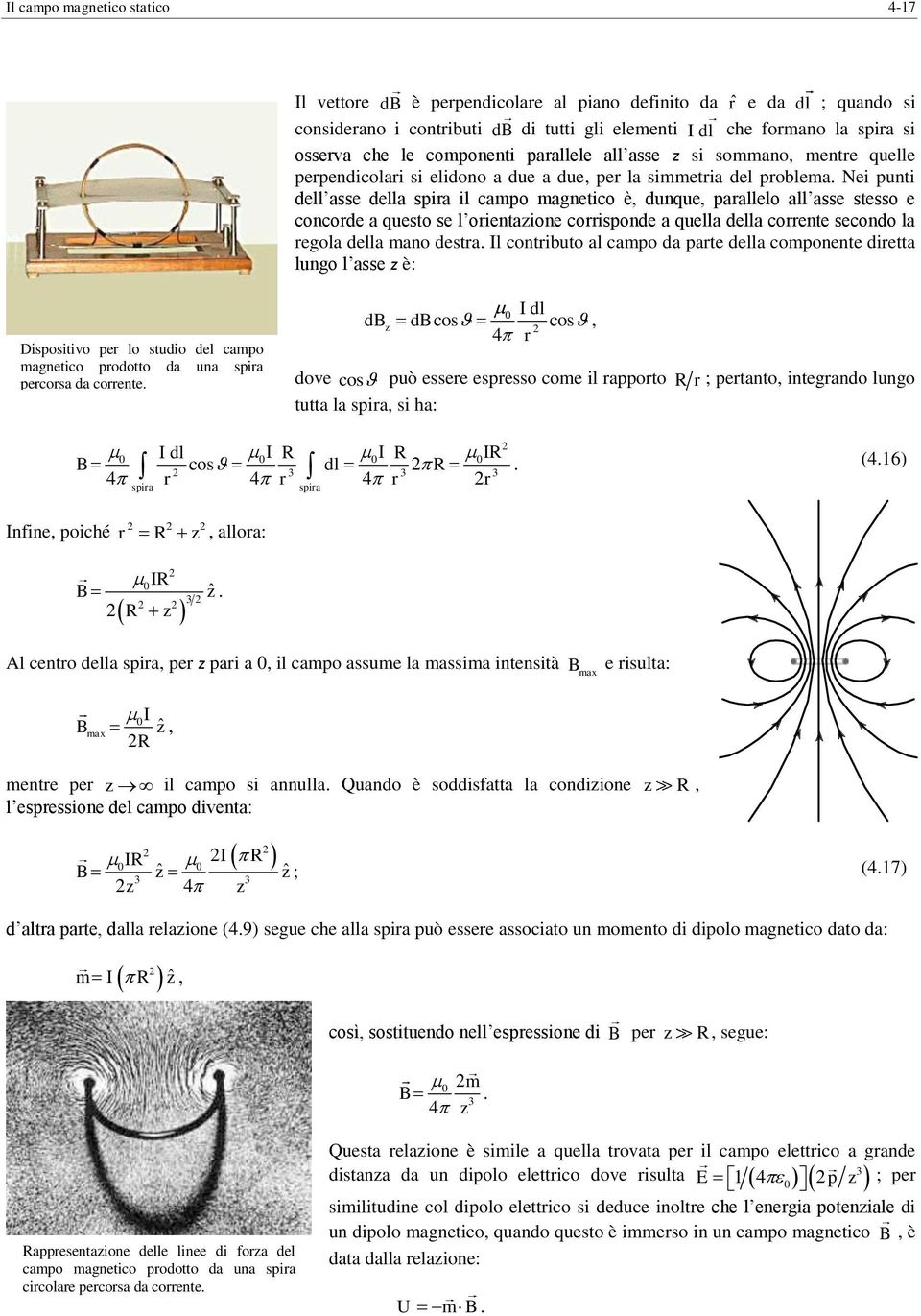 Nei punti dell asse della spia il campo magnetico è dunque paallelo all asse stesso e concode a questo se l oientazione coisponde a quella della coente secondo la egola della mano desta.