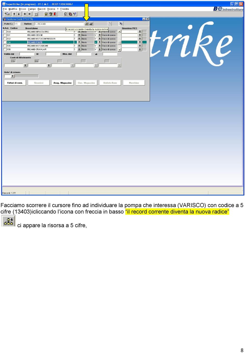 (13403)icliccando l icona con freccia in basso il record