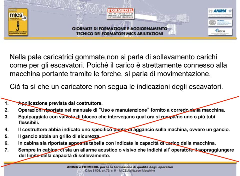 Applicazione prevista dal costruttore. 2. Operazioni riportate nel manuale di Uso e manutenzione fornito a corredo della macchina. 3.