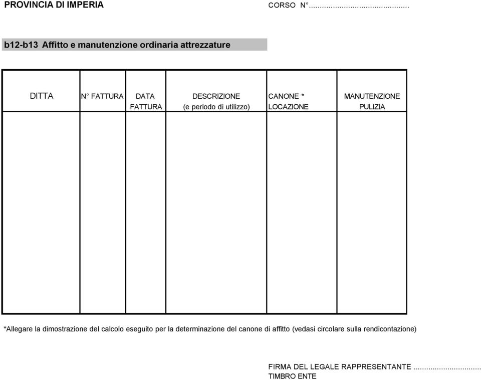 DESCRIZIONE CANONE * MANUTENZIONE FATTURA (e periodo di utilizzo) LOCAZIONE PULIZIA