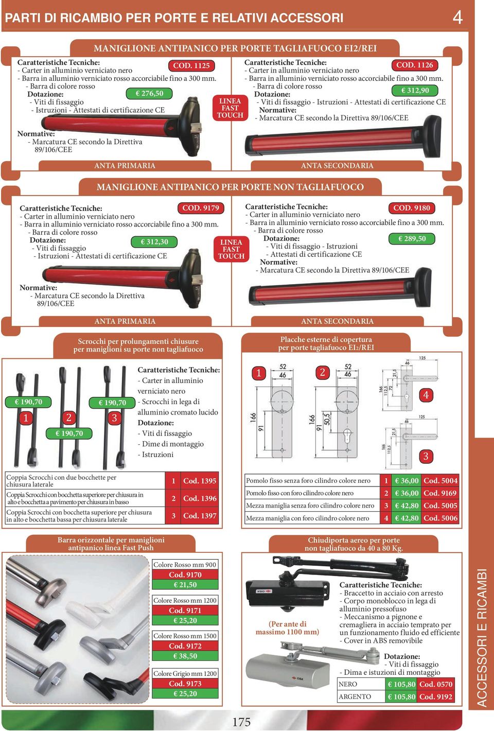 TAGLIAFUOCO EI2/REI COD. 1125 Caratteristiche Tecniche: COD. 1126 - Carter in alluminio verniciato nero - Barra in alluminio verniciato rosso accorciabile fino a 300 mm.