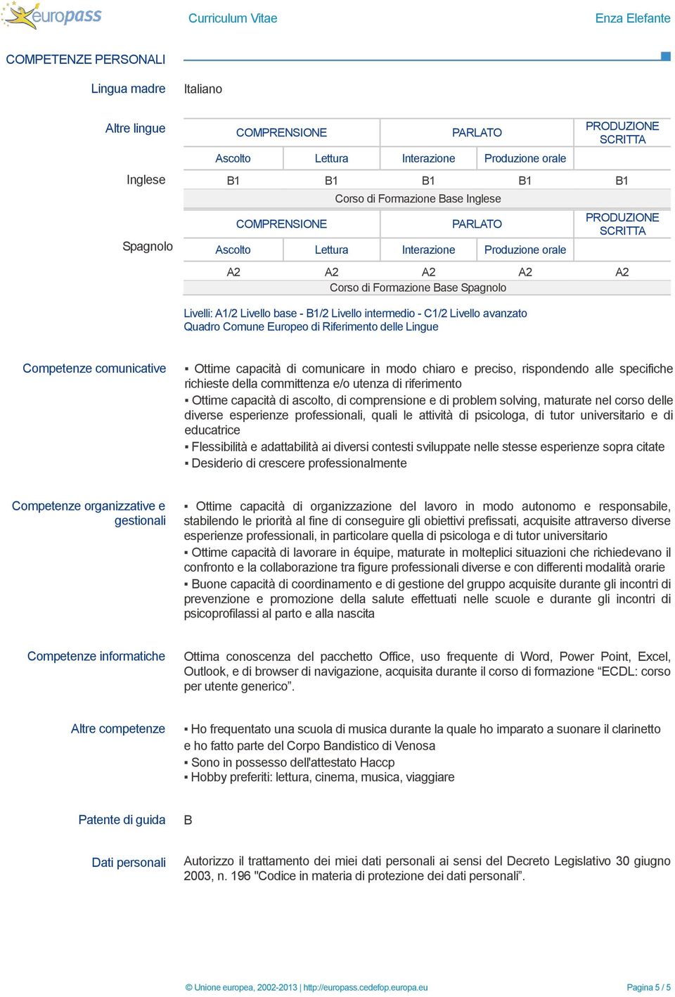 C1/2 Livello avanzato Quadro Comune Europeo di Riferimento delle Lingue Competenze comunicative Ottime capacità di comunicare in modo chiaro e preciso, rispondendo alle specifiche richieste della