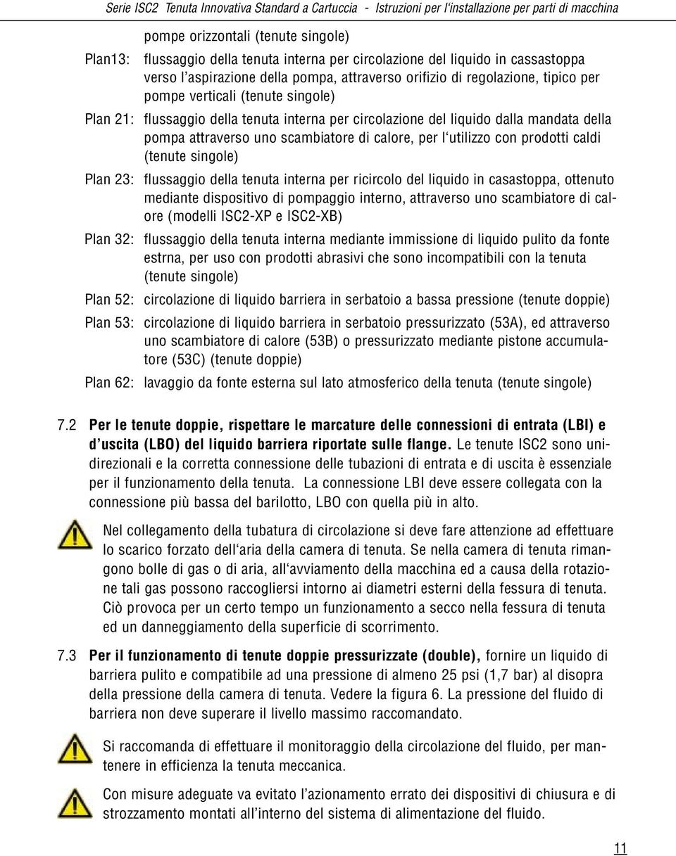 del liquido dalla mandata della pompa attraverso uno scambiatore di calore, per l utilizzo con prodotti caldi (tenute singole) Plan 23: flussaggio della tenuta interna per ricircolo del liquido in