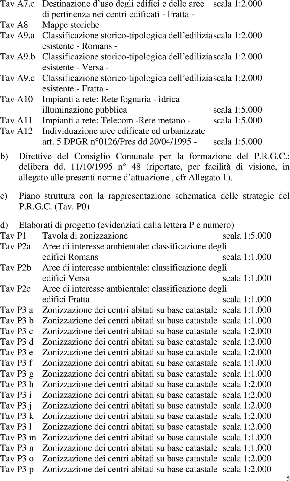 c Classificazione storico-tipologica dell edilizia scala 1:2.000 esistente - Fratta - Tav A10 Impianti a rete: Rete fognaria - idrica illuminazione pubblica scala 1:5.