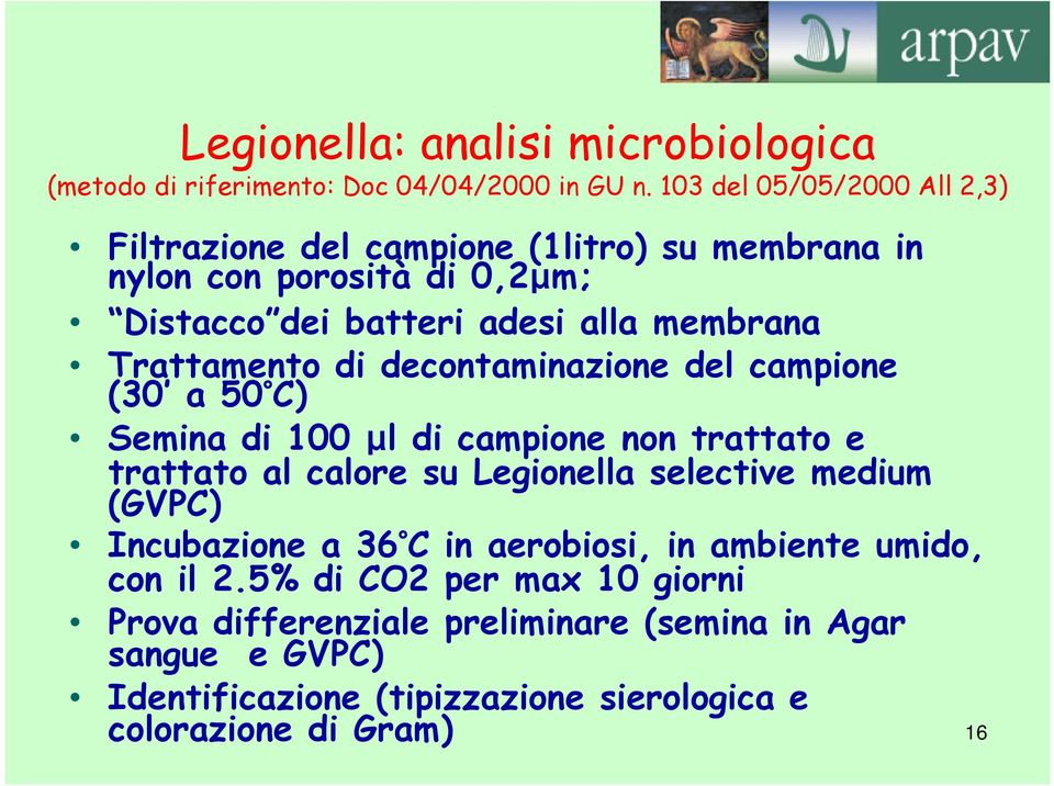 Trattamento di decontaminazione del campione (30 a 50 C) Semina di 100 µl di campione non trattato e trattato al calore su Legionella selective medium