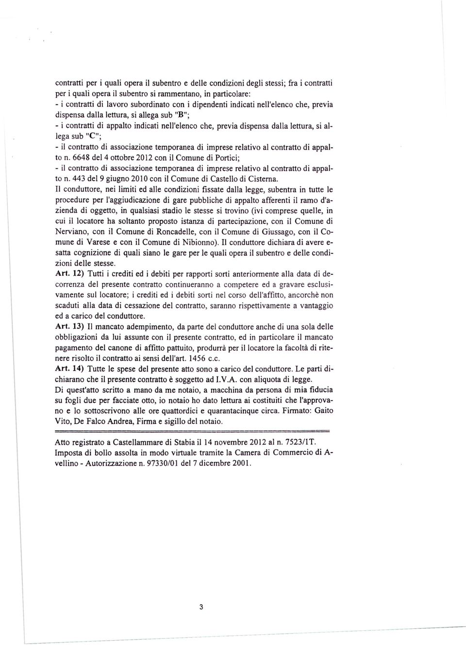 contratto di associazione temporanea di imprese relativo al contratto di appalto n.