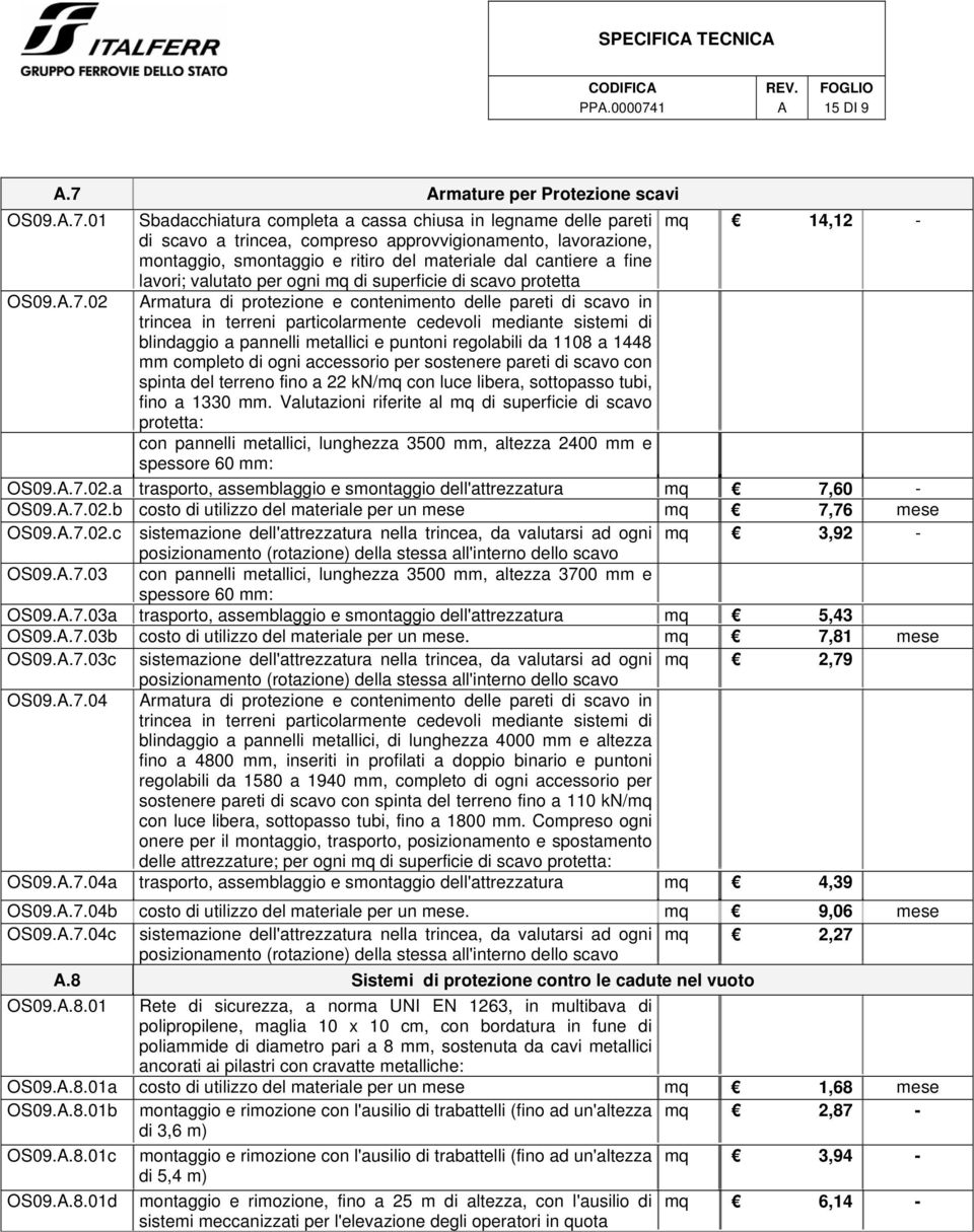 rmature per Protezione scavi OS09..7.