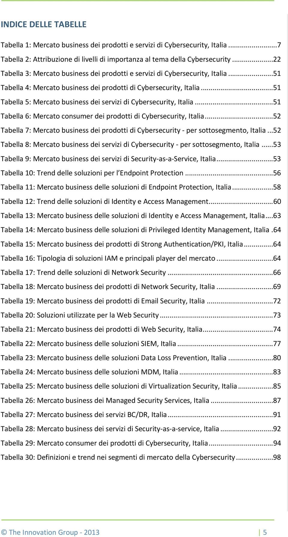 ..51 Tabella 5: Mercato business dei servizi di Cybersecurity, Italia...51 Tabella 6: Mercato consumer dei prodotti di Cybersecurity, Italia.