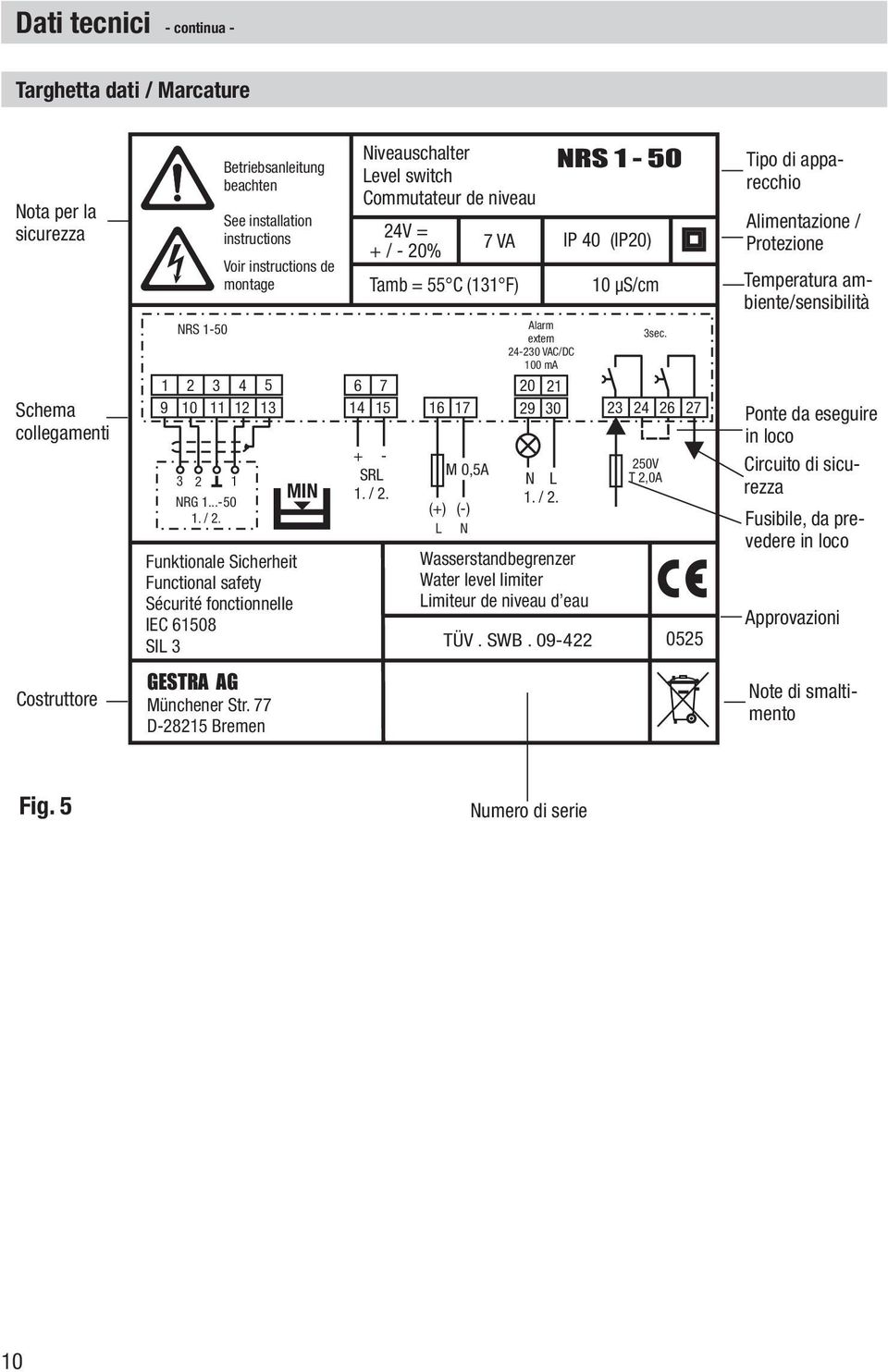 24-230 VAC/DC 100 ma 1 2 3 4 5 6 7 20 21 9 10 11 12 13 14 15 16 17 29 30 23 24 26 27 3 2 Funktionale Sicherheit Functional safety Sécurité fonctionnelle IEC 61508 SIL 3 GESTRA AG Münchener Str.