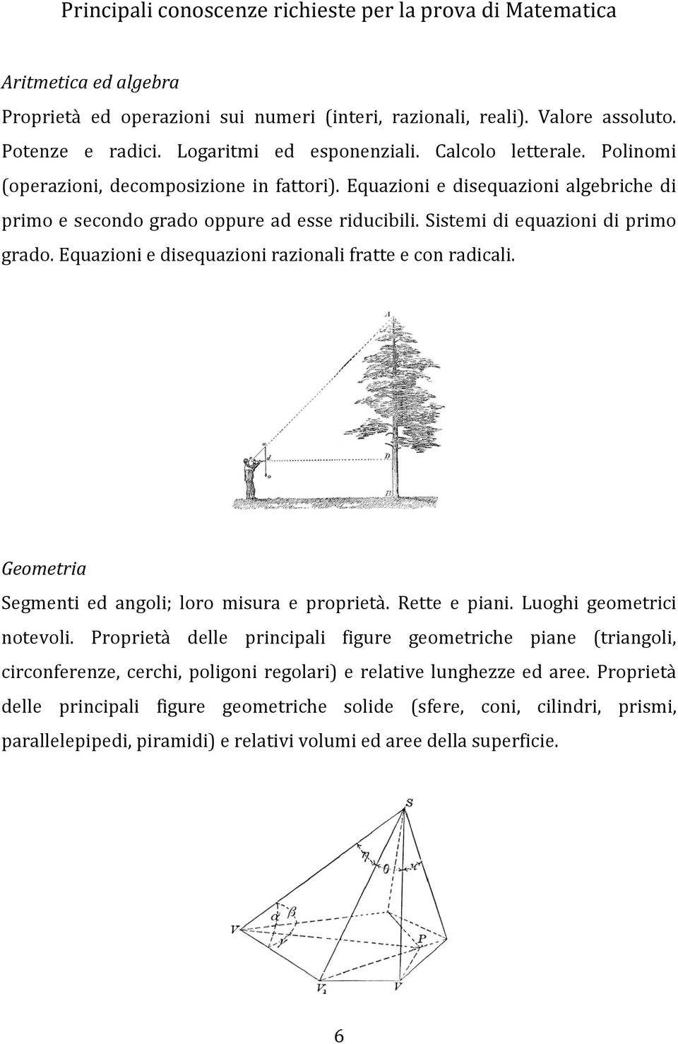 Sistemi di equazioni di primo grado. Equazioni e disequazioni razionali fratte e con radicali. Geometria Segmenti ed angoli; loro misura e proprietà. Rette e piani. Luoghi geometrici notevoli.