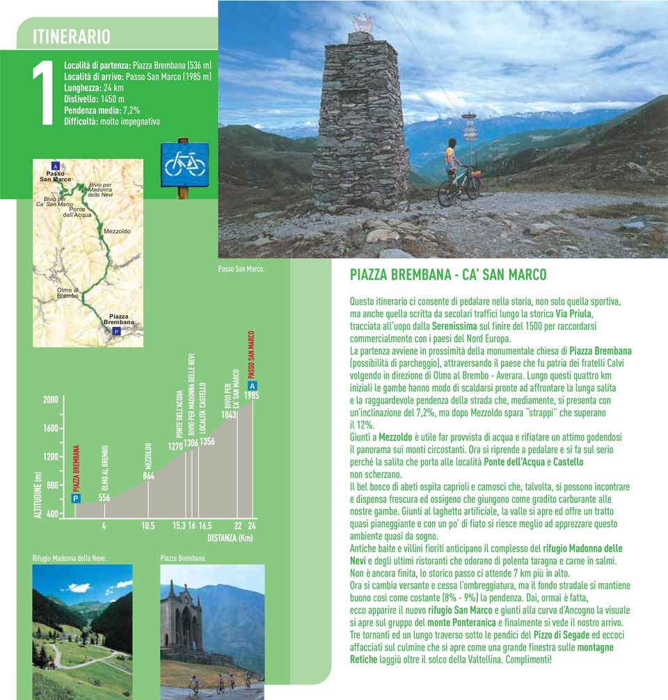 IZZ BREMBN - C SN MRCO Questo itinerario ci consente di pedalare nella storia, non solo quella sportiva, ma anche quella scritta da secolari traffici lungo la storica Via riula, tracciata all uopo