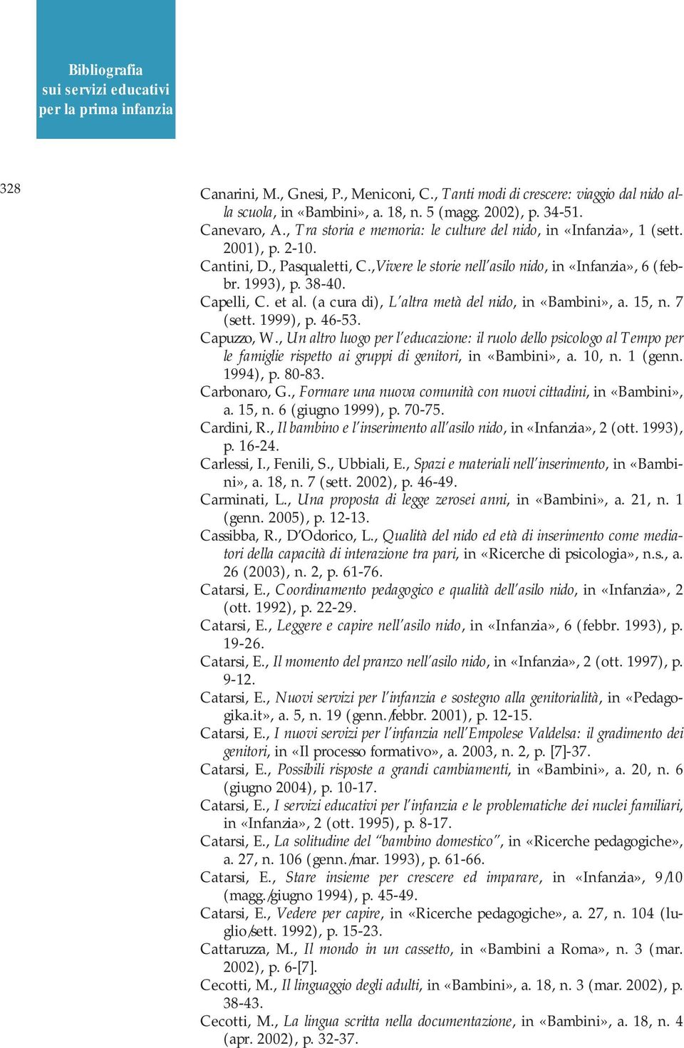 1993), p. 38-40. Capelli, C. et al. (a cura di), L altra metà del nido, in «Bambini», a. 15, n. 7 (sett. 1999), p. 46-53. Capuzzo, W.