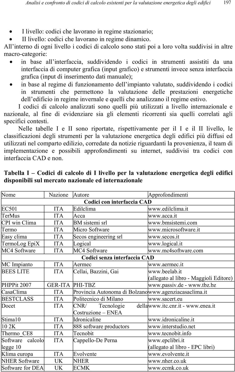 All interno di ogni livello i codici di calcolo sono stati poi a loro volta suddivisi in altre macro-categorie: in base all interfaccia, suddividendo i codici in strumenti assistiti da una