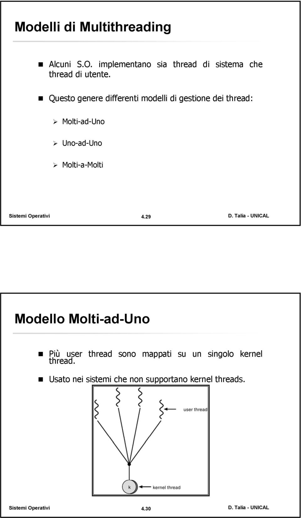 Questo genere differenti modelli di gestione dei thread: Molti-ad-Uno Uno-ad-Uno