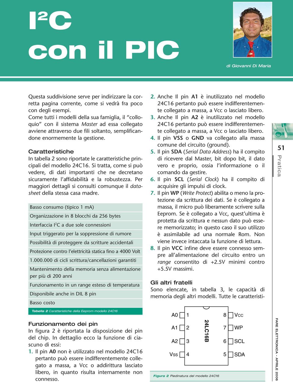 Caratteristiche In tabella 2 sono riportate le caratteristiche principali del modello 24C16.