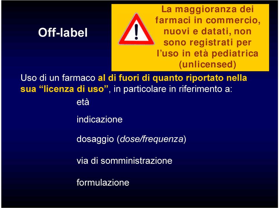 (dose/frequenza) via di somministrazione formulazione La maggioranza dei