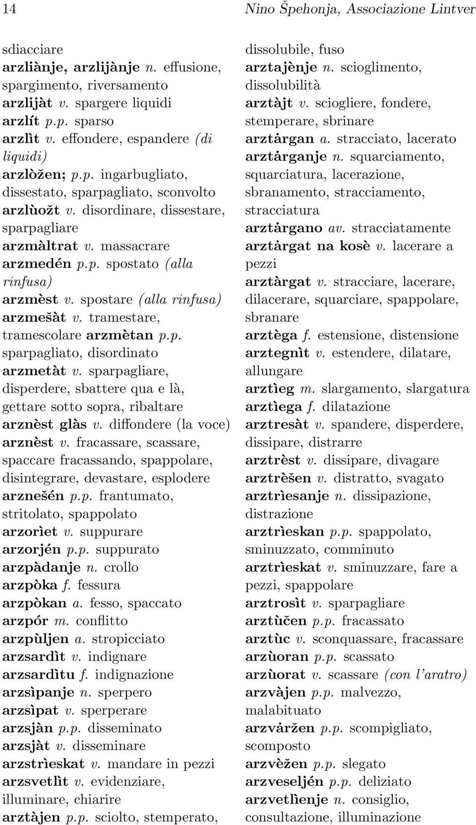 spostare (alla rinfusa) arzmešàt v. tramestare, tramescolare arzmètan p.p. sparpagliato, disordinato arzmetàt v.