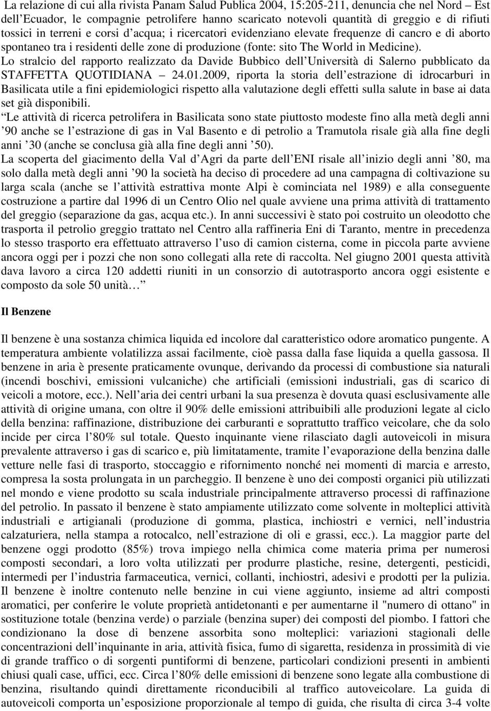 Lo stralcio del rapporto realizzato da Davide Bubbico dell Università di Salerno pubblicato da STAFFETTA QUOTIDIANA 24.01.