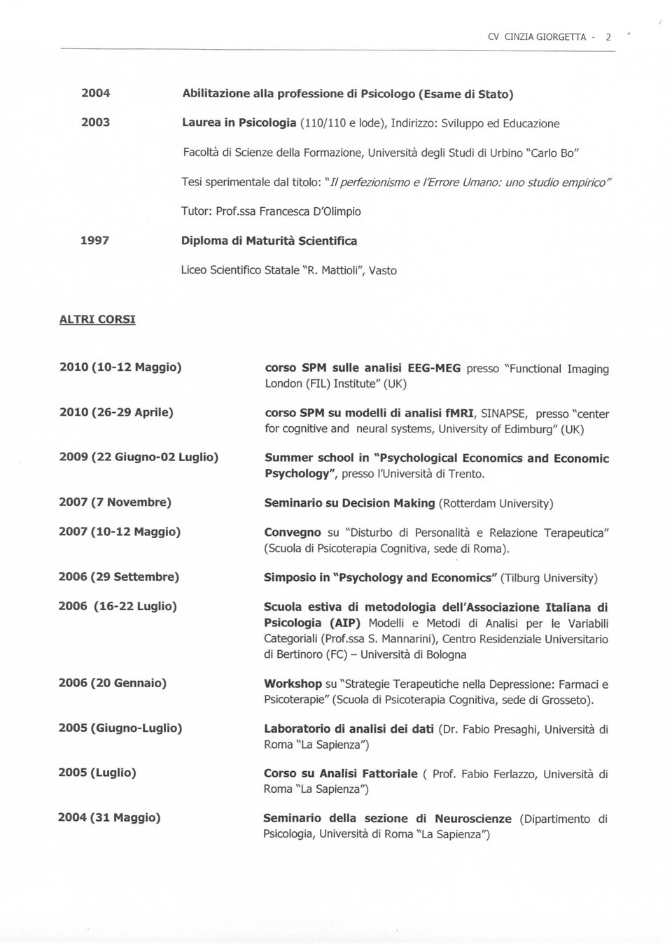 ssa Francesca D'Olimpio 1997 Diploma di Maturità Scientifica Liceo Scientifico Statale "R.