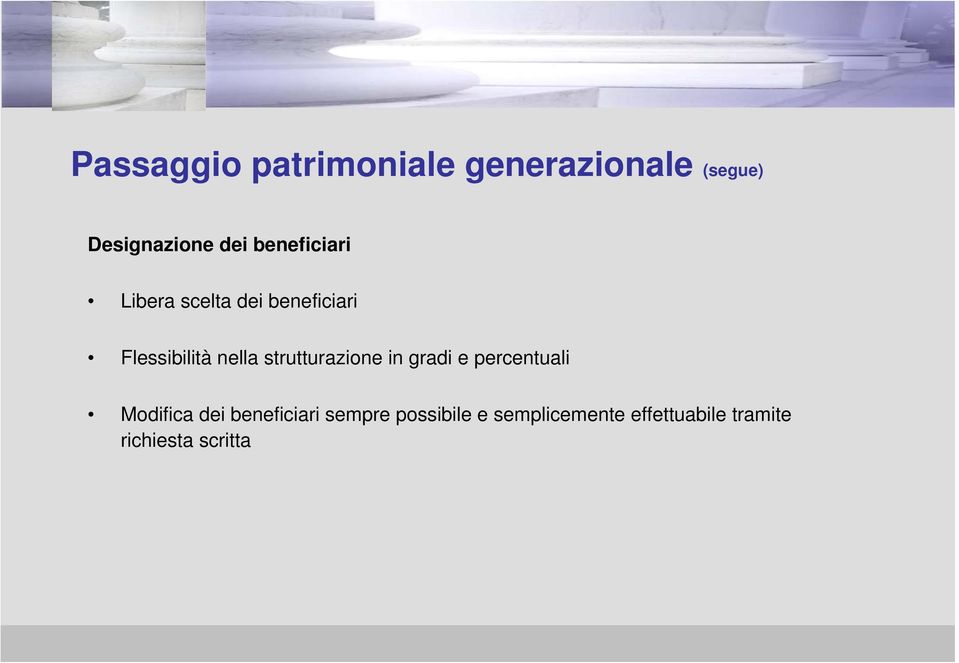 strutturazione in gradi e percentuali Modifica dei beneficiari