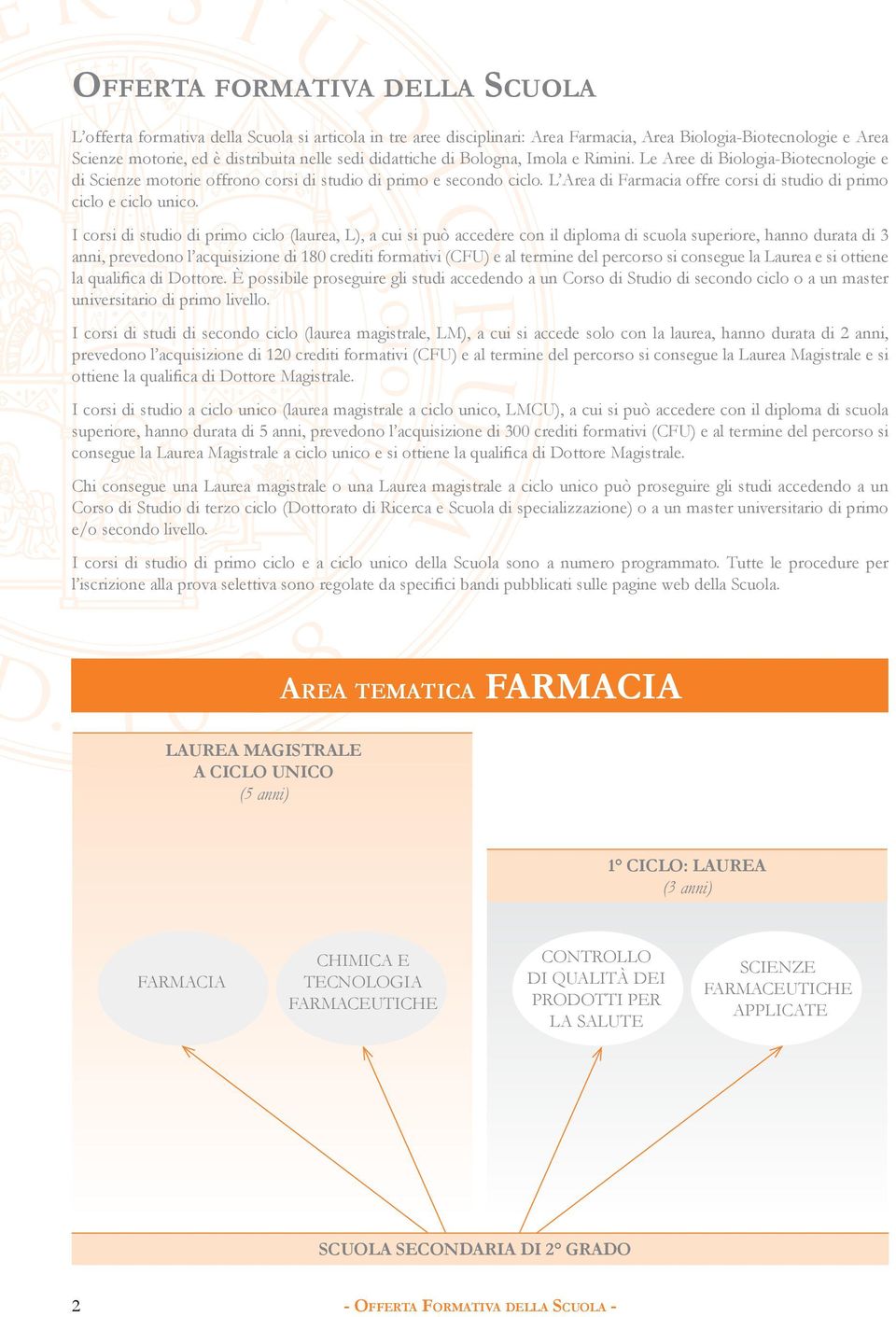 L Area di Farmacia offre corsi di studio di primo ciclo e ciclo unico.