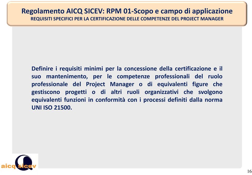 competenze professionali del ruolo professionale del Project Manager o di equivalenti figure che gestiscono progetti o di