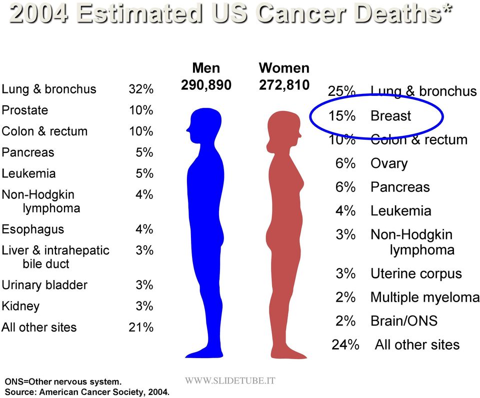 272,810 25% Lung & bronchus 15% Breast 10% Colon & rectum 6% Ovary 6% Pancreas 4% Leukemia 3% Non-Hodgkin lymphoma 3%
