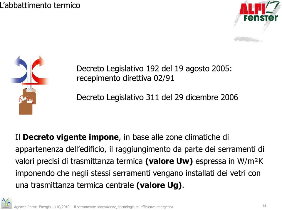 precisi di trasmittanza termica (valore Uw) espressa in W/m²K imponendo che negli stessi serramenti vengano installati dei vetri con una