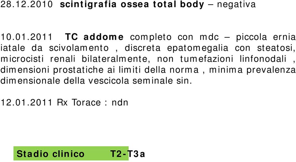 2011 TC addome completo con mdc piccola ernia iatale da scivolamento, discreta epatomegalia