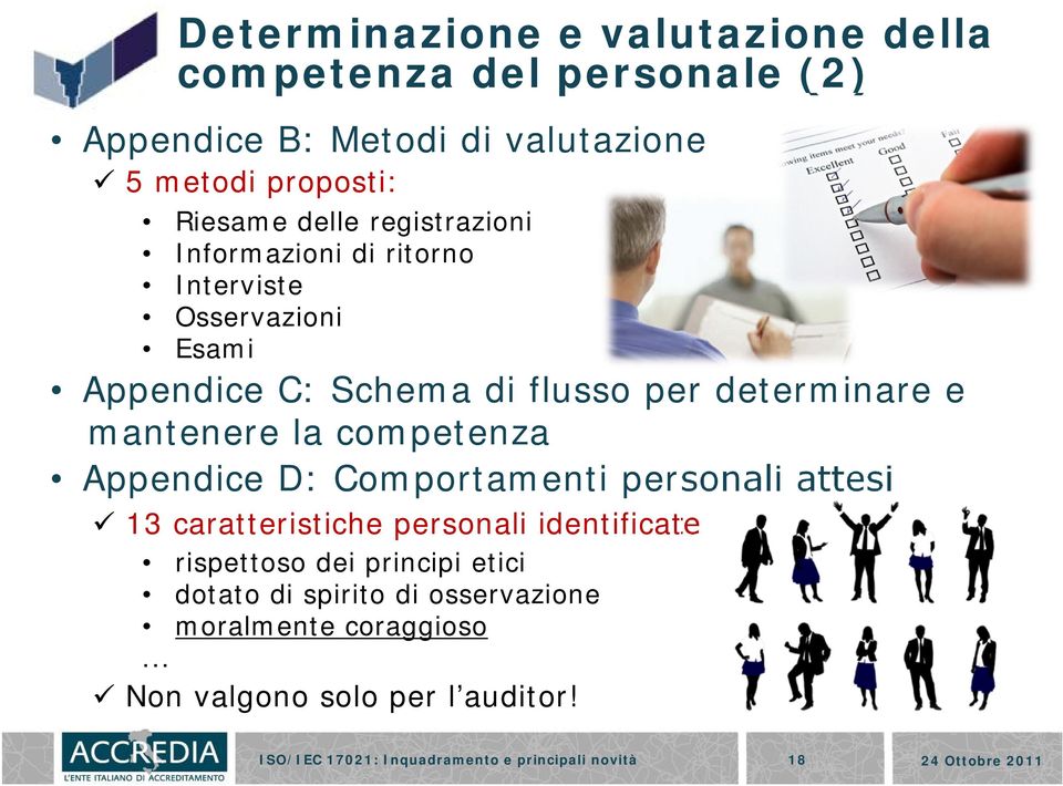 competenza Appendice D: Comportamenti personali attesi 13 caratteristiche personali identificate rispettoso dei principi etici