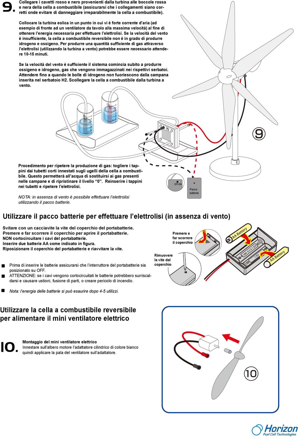 Collocare la turbina eolica in un punto in cui vi è forte corrente d aria (ad esempio di fronte ad un ventilatore da tavolo alla massima velocità) al fine di ottenere l energia necessaria per