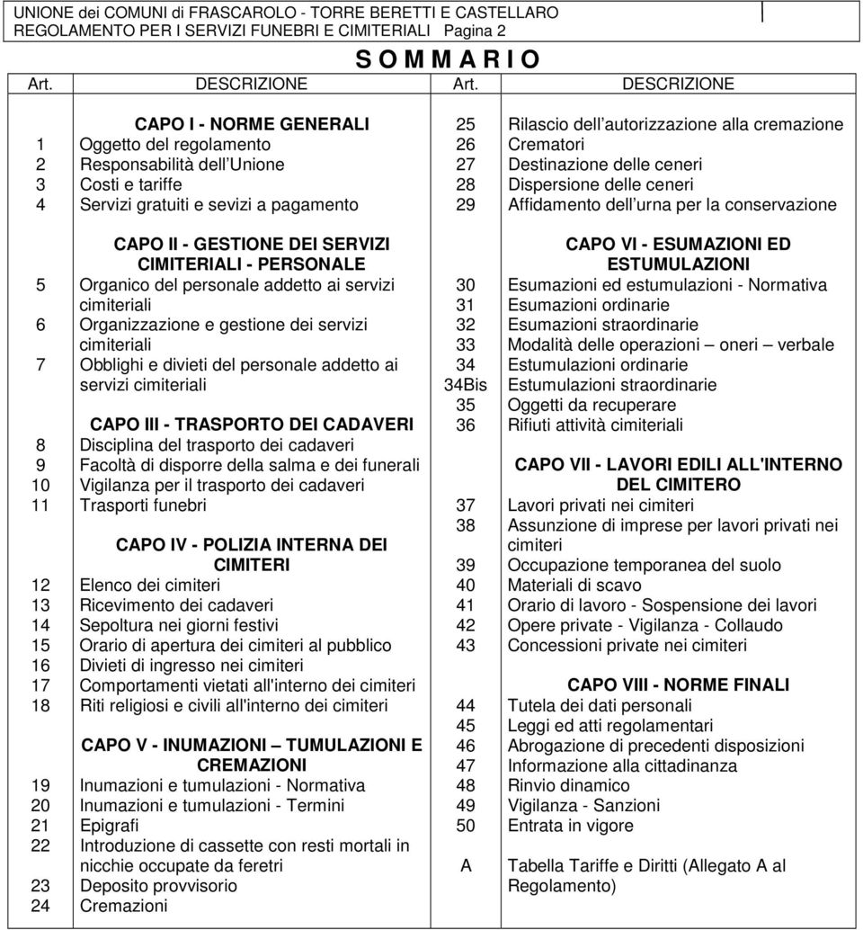 cremazione Crematori Destinazione delle ceneri Dispersione delle ceneri Affidamento dell urna per la conservazione 5 6 7 8 9 10 11 12 13 14 15 16 17 18 19 20 21 22 23 24 CAPO II - GESTIONE DEI