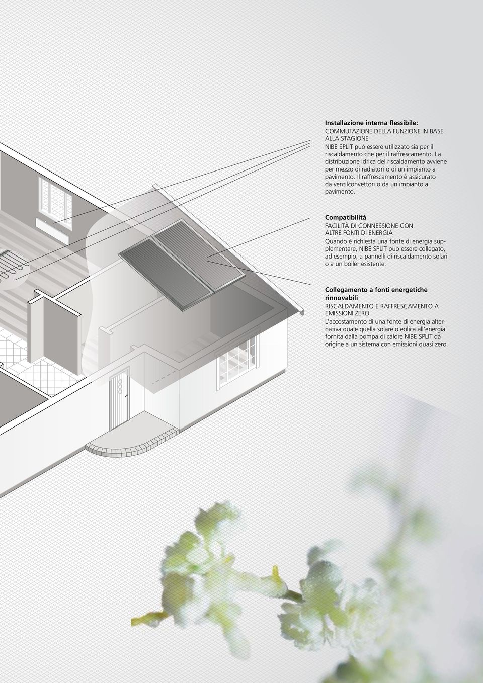 Compatibilità Facilità di connessione con altre fonti di energia Quando è richiesta una fonte di energia supplementare, NIBE SPLIT può essere collegato, ad esempio, a pannelli di riscaldamento solari